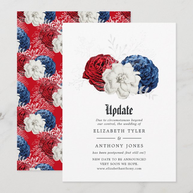 Red White and Blue American Wedding Update Einladung (Vorne/Hinten)