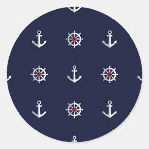 Red White and Blue Anchor Pattern Runder Aufkleber