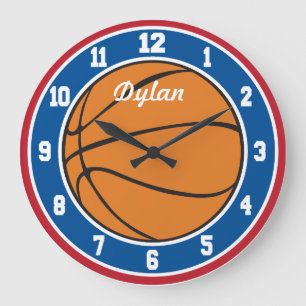 Red White and Blue Basketball Clock Große Wanduhr