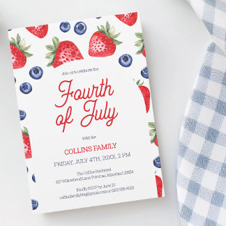 Red White and Blue Berry 4. Juli Summer Party Einladung