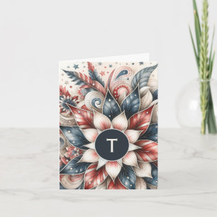Red White and Blue Festivals Monogram Note Card