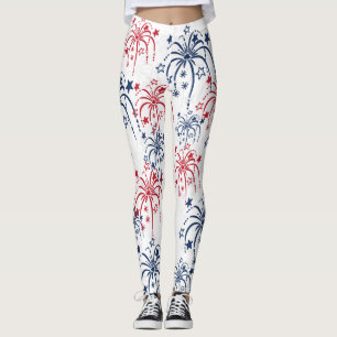 Red White and Blue Fireworks 4. Juli Leggings