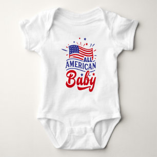 Red white and blue Flag American Baby Bodysuit Strampler
