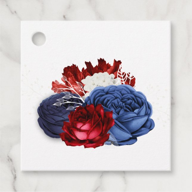 Red White and Blue Floral 4. Juli Hochzeit Geschenkanhänger (Vorderseite)
