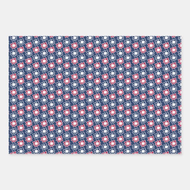 Red, white and blue flowers geschenkpapier set (Vorderseite)