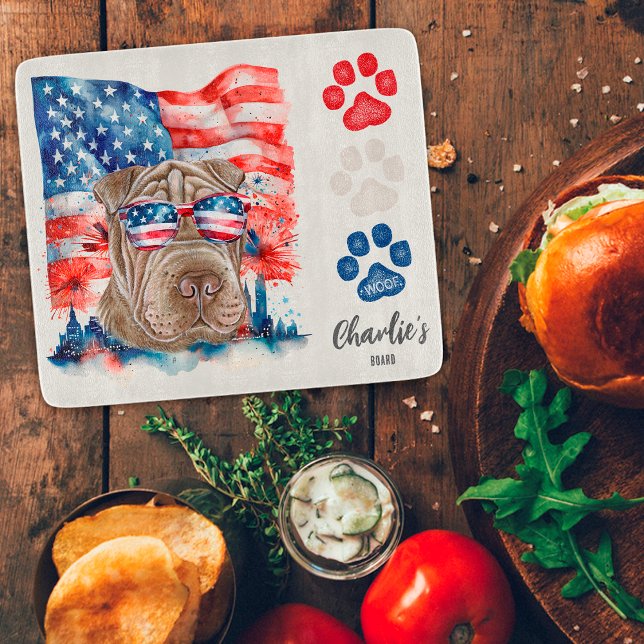 Red White and Blue Funny Funny Shar Pei Dog Lecker Schneidebrett (Von Creator hochgeladen)