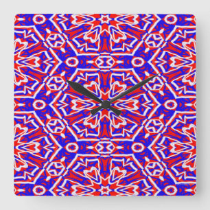Red, White and Blue Geometrics Quadratische Wanduhr