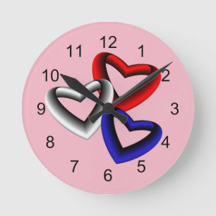 Red White and Blue Gradient Hearts Runde Wanduhr