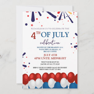 Red White and Blue GRILLEN Feuerwerk 4. Juli Party Einladung