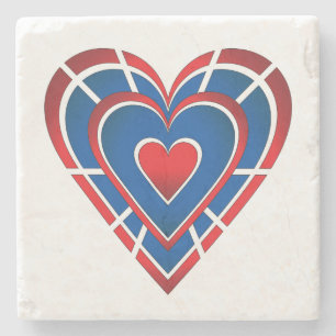 Red White and Blue Heart Steinuntersetzer