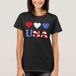 Red White and Blue Hearts USA Flag T-Shirt