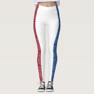 Red White and Blue Maze African Mud Cloud Leggings