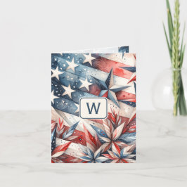 Red White and Blue Monogram Note Card