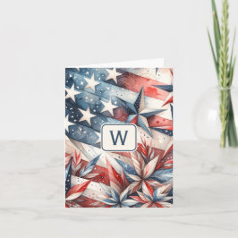 Red White and Blue Monogram Note Card
