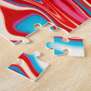 Red White and Blue Paint Pouring Jigsaw Puzzle