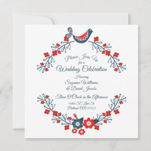 Red White and Blue Paisley Love Birds Wedding Einladung
