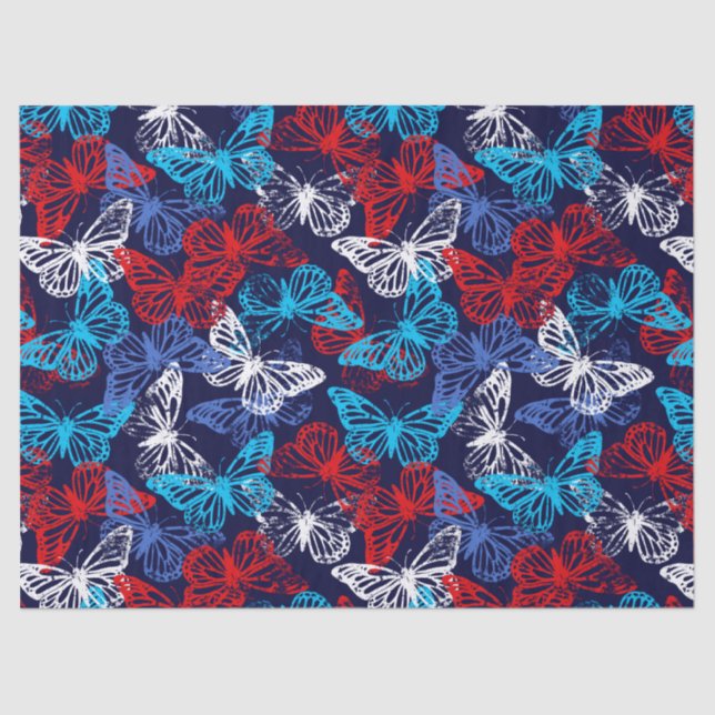 Red White and Blue Patriotic Butterfly Pattern Seidenpapier (Vorderseite)