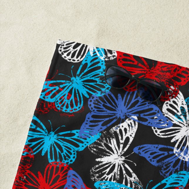 Red White and Blue Patriotic Butterfly Pattern Strandtuch (Beispiel)