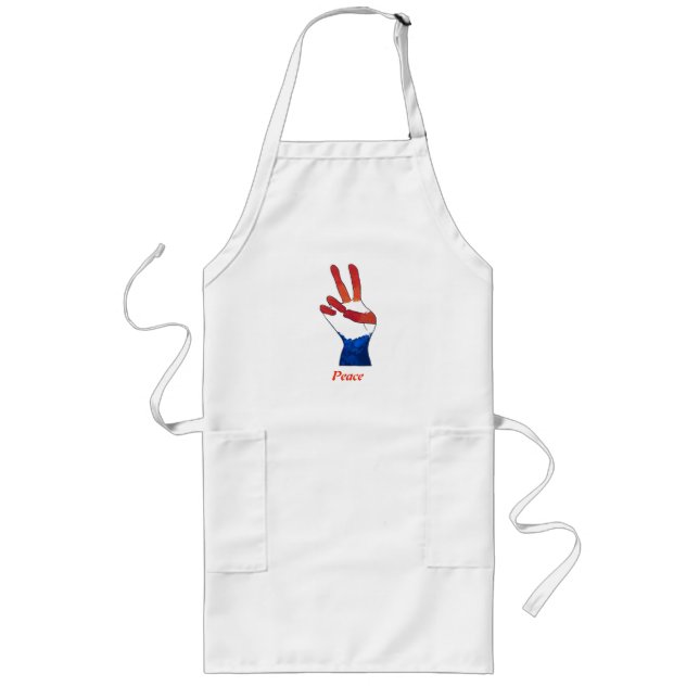 Red White and Blue Patriotic Peace Sign Hand Lange Schürze (Vorne)