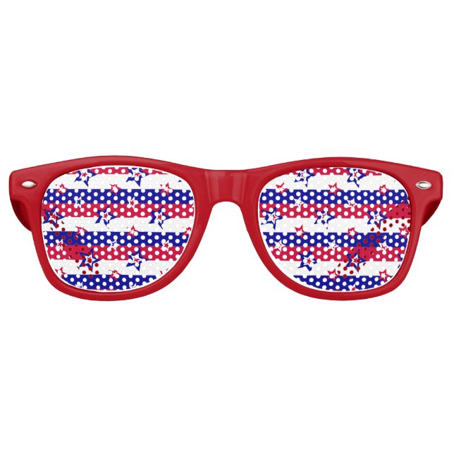 Red White and Blue Patriotic Stars Streifen Muster Partybrille (Vorderseite)