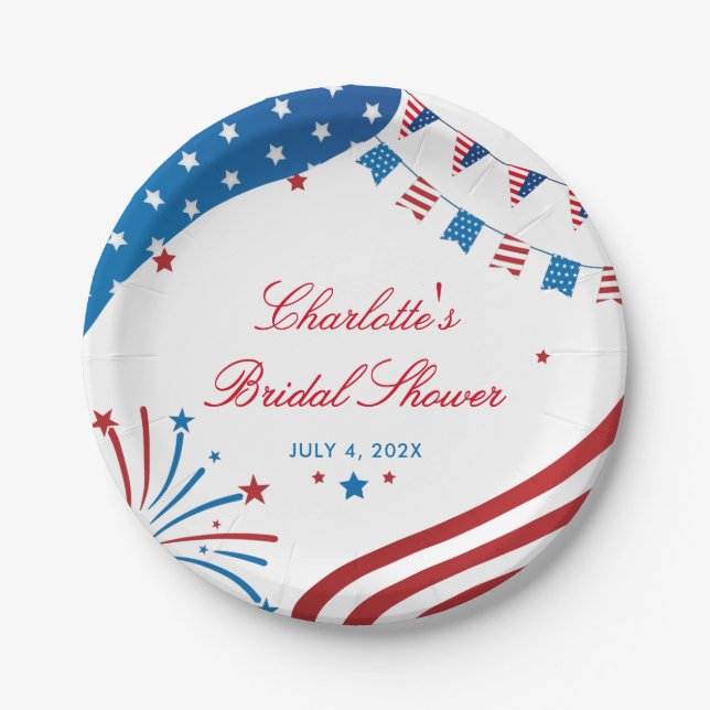 Red White and Blue Patriotic Summer Brautparty Pappteller (Vorderseite)