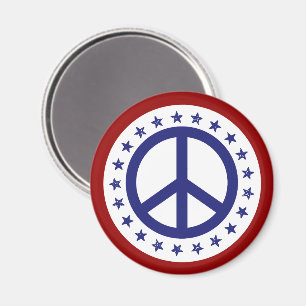 Red White and Blue Peace Sign and Stars Magnet