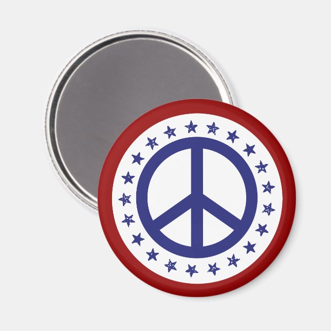 Red White and Blue Peace Sign and Stars Magnet (Vorderseite/Rückseite)
