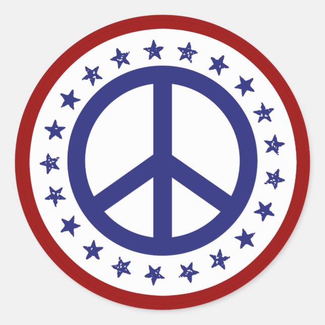 Red White and Blue Peace Sign and Stars Runder Aufkleber (Vorderseite)