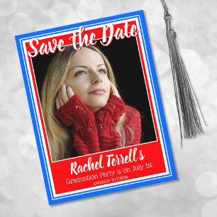 Red White and Blue Save the Date Abschluss Ankündigungspostkarte