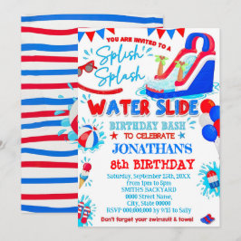 Red White and Blue Splish Splash Waterslide Birthd Einladung
