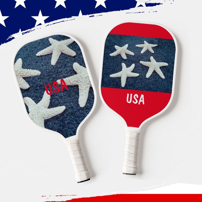 Red White and Blue Starfish Nautic Pickleball Schläger (Von Creator hochgeladen)