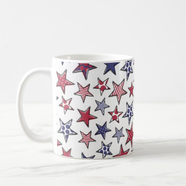 Red White and Blue Stars America Patriotic  Kaffeetasse (Links)