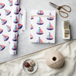 Red White and Blue Stripes Sailboat Geschenkpapier