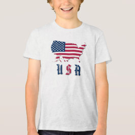 Red, White and Blue "USA", American Map and Flag Tri-Blend Shirt