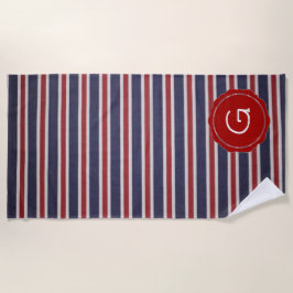 Red-White-and-Blue USA Monogram Stripe Design Strandtuch