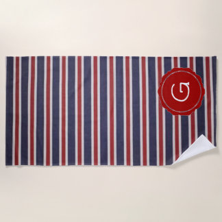 Red-White-and-Blue USA Monogram Stripe Design Strandtuch