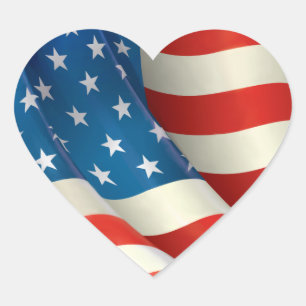 Red White and Blue Waving US Flag Herz-Aufkleber