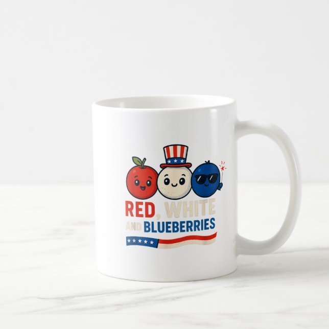 Red, White And Blueberries Patriot Cute Cartoon De Kaffeetasse (Rechts)