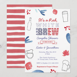 Red White and Brew Couples Dusche Engagement Party Einladung