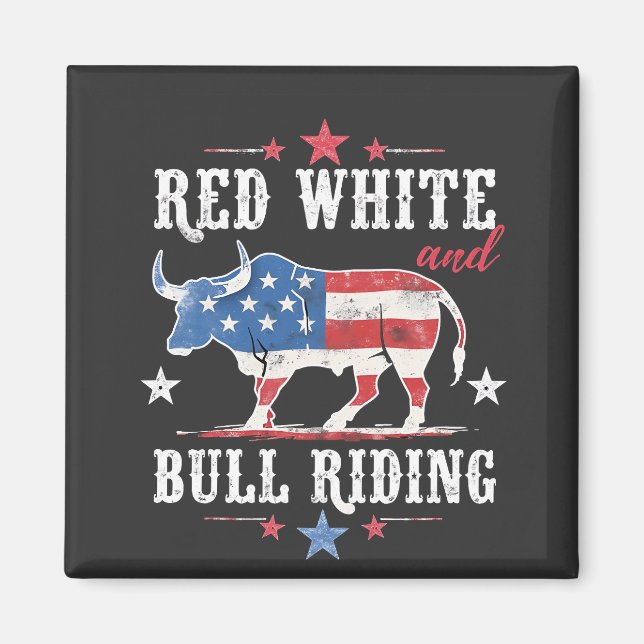 Red White and Bull Riding American Cowboys Magnet (Vorne)