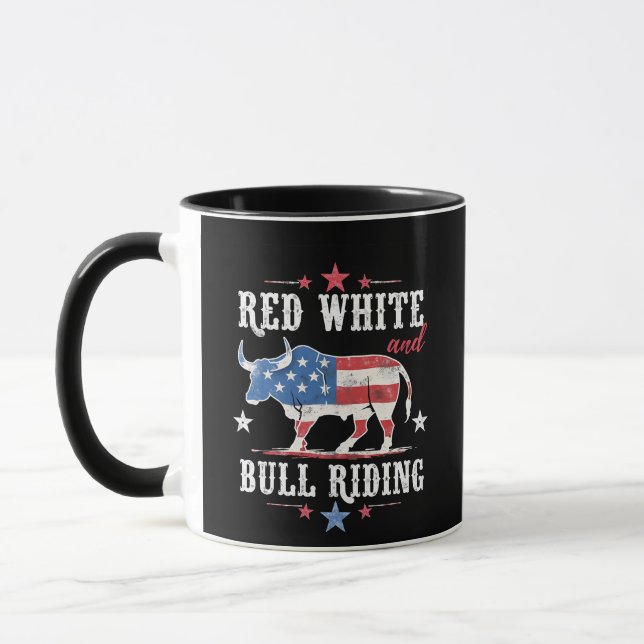 Red White and Bull Riding American Cowboys Tasse (Links)