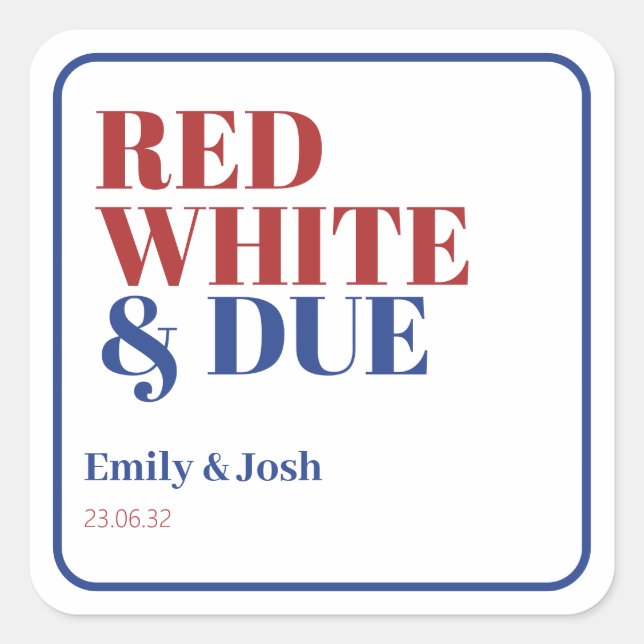 Red White and Due 4. Juli Babydusche Quadratischer Aufkleber (Vorderseite)
