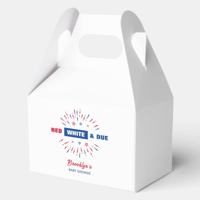 Red White and Due 4. Juli Patriotic Baby Dusche Geschenkschachtel (Vorderseite)