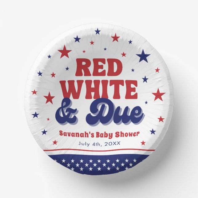 Red, White and Due 4 July Patriotic Baby Shower Pappteller (Vorderseite)