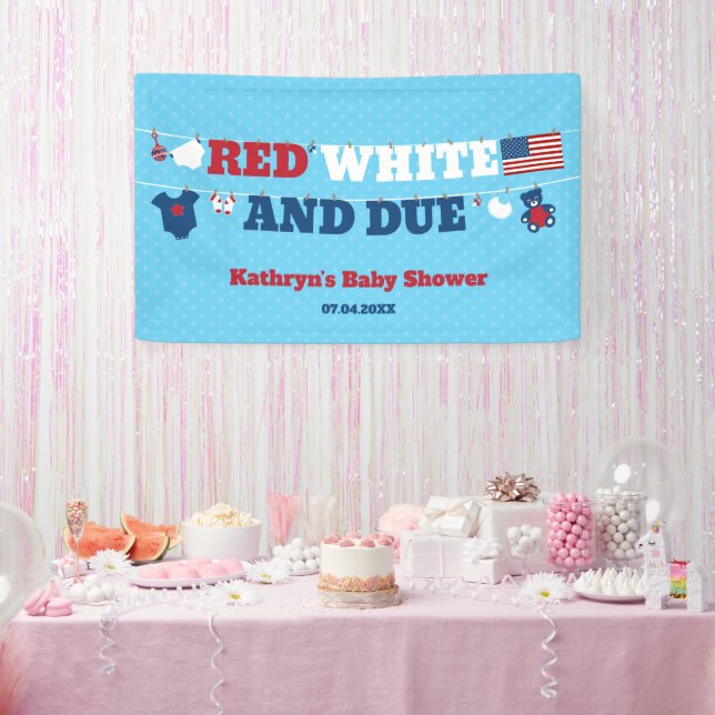 Red White and Due Baby Dusche Kleidung 4. Juli Banner (Party)