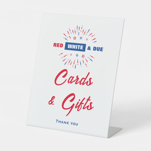 Red White and Due Baby Duschkarten und Geschenke U Sockelschild (Vorderseite)