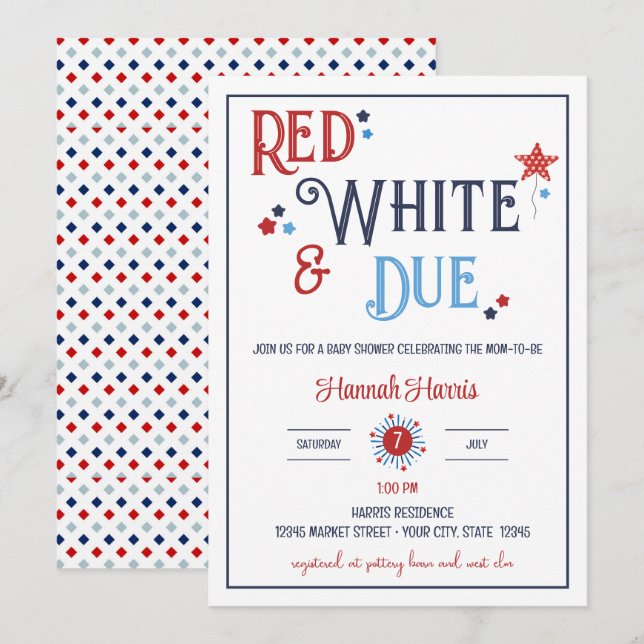 Red White and Due Baby Shower Invitation Einladung (Vorne/Hinten)