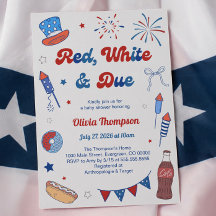 Red White and Due Baby Shower Invitation