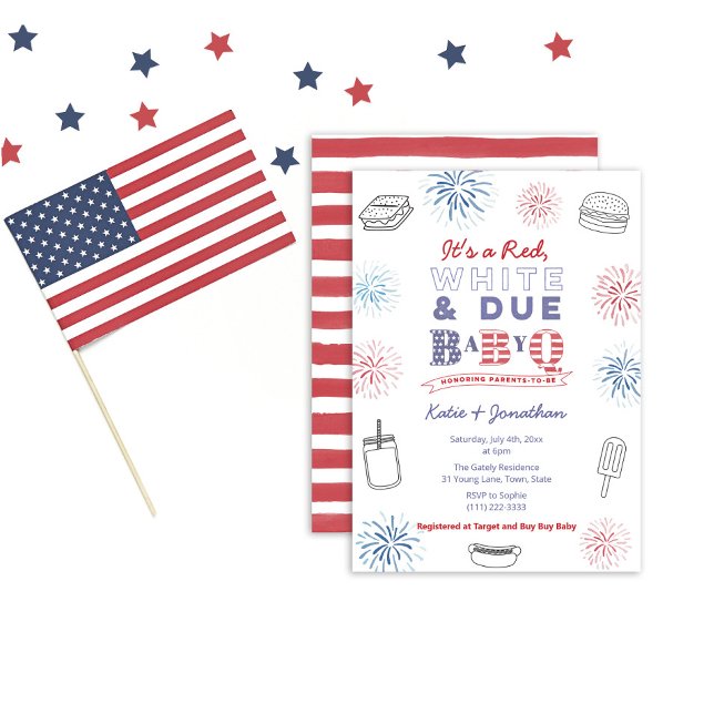 Red White and Due BabyQ 4. Juli Baby Dusche Party Einladung (Von Creator hochgeladen)