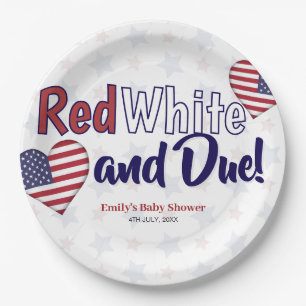 Red White and Due July 4. Patriotic Baby Dusche Pappteller